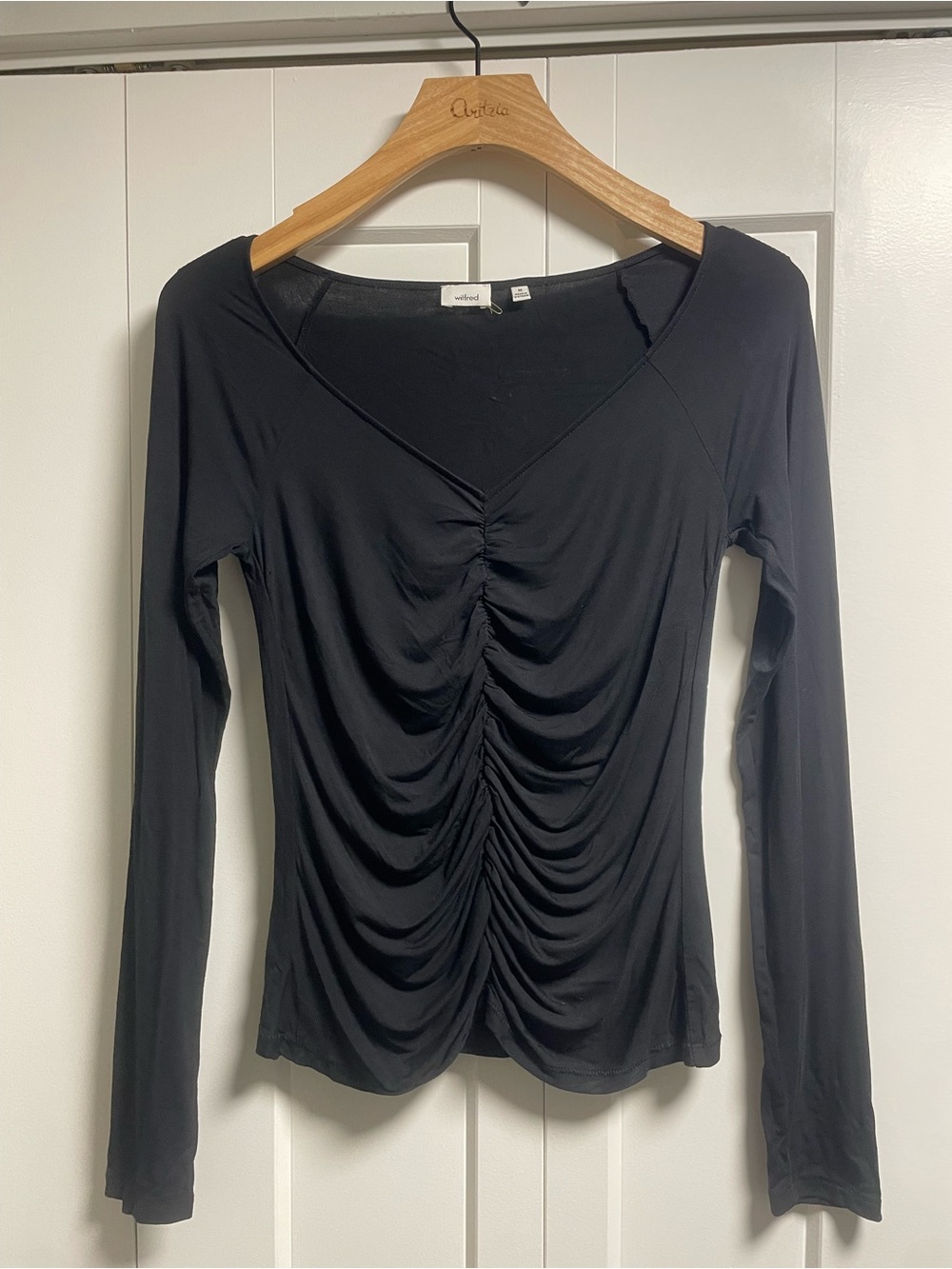 Wilfred Ruched Front Long Sleeve Vneck Top Shirt Medium